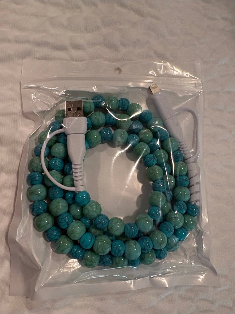 Turquoise Beaded USB 4-in-1 Charging Cable - Compatible Cell Phone Accessory